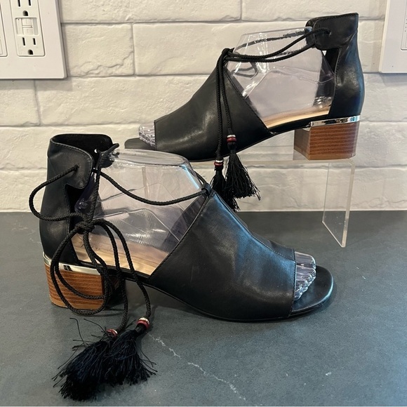Nine West sz 8.5 You Did It black vegan leather strappy block heel sandals - Picture 1 of 15